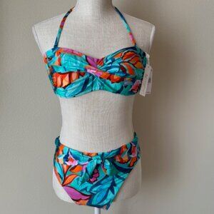 La Blanca - Sunshine 79 Tropical Bandeau Bikini Top and High Cut Bottoms - NWT!!